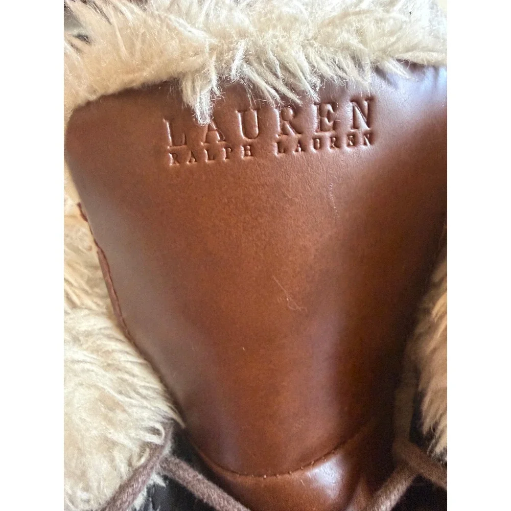 Lauren Ralph Lauren Quinta Shearling Duck Boots Womens 8.5B Tan Brown Leather